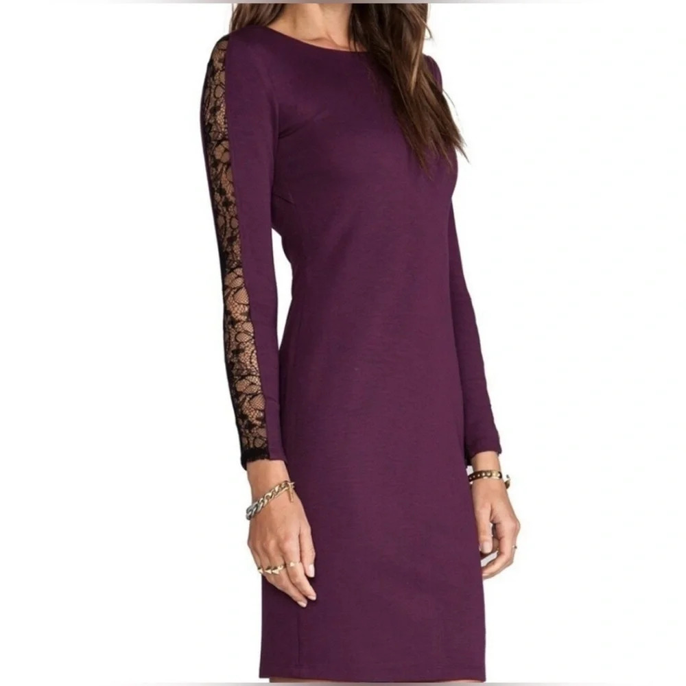 Alice & Oliva Dionne Strong Shoulder Diamond Back dress in deep grape